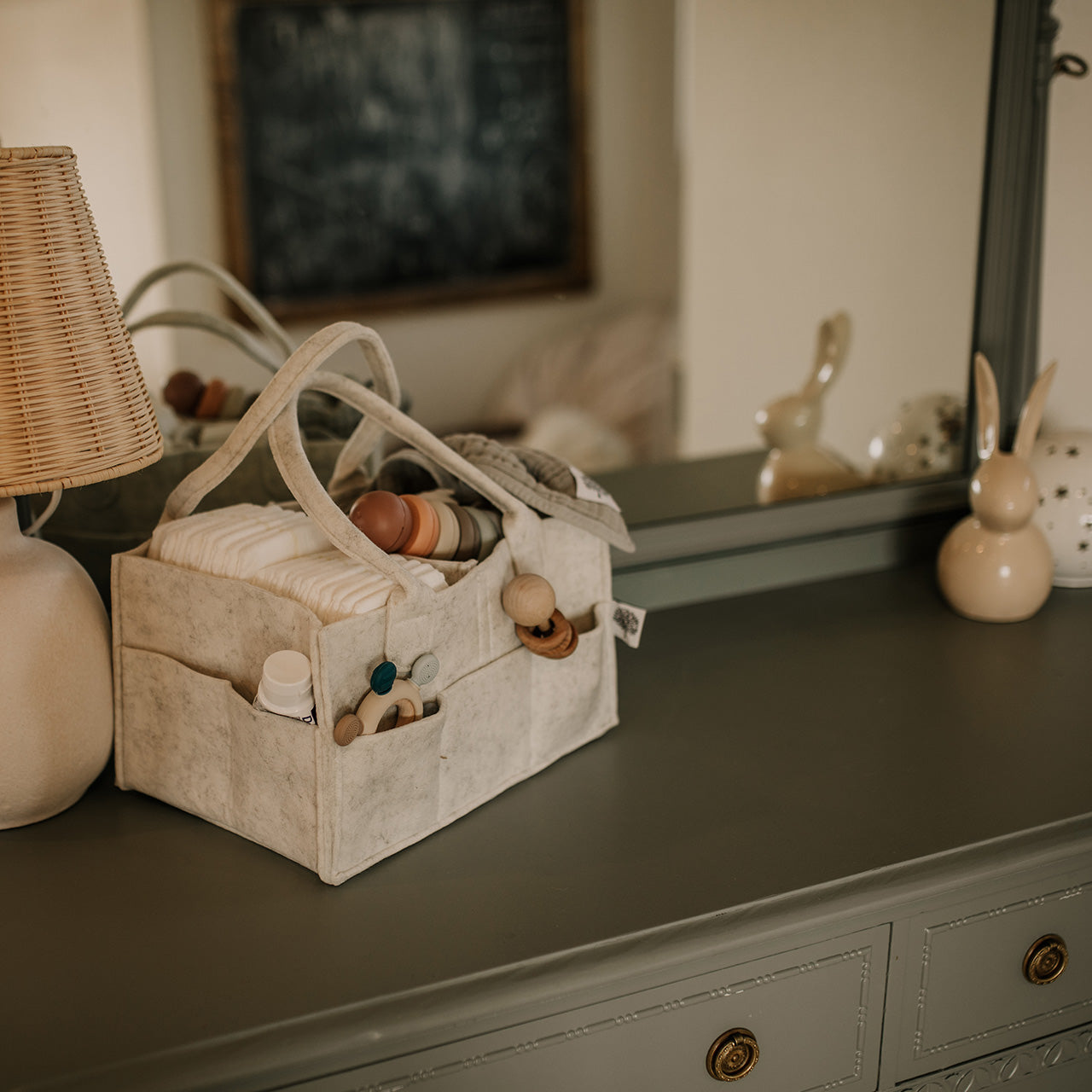 White Diaper Caddy.