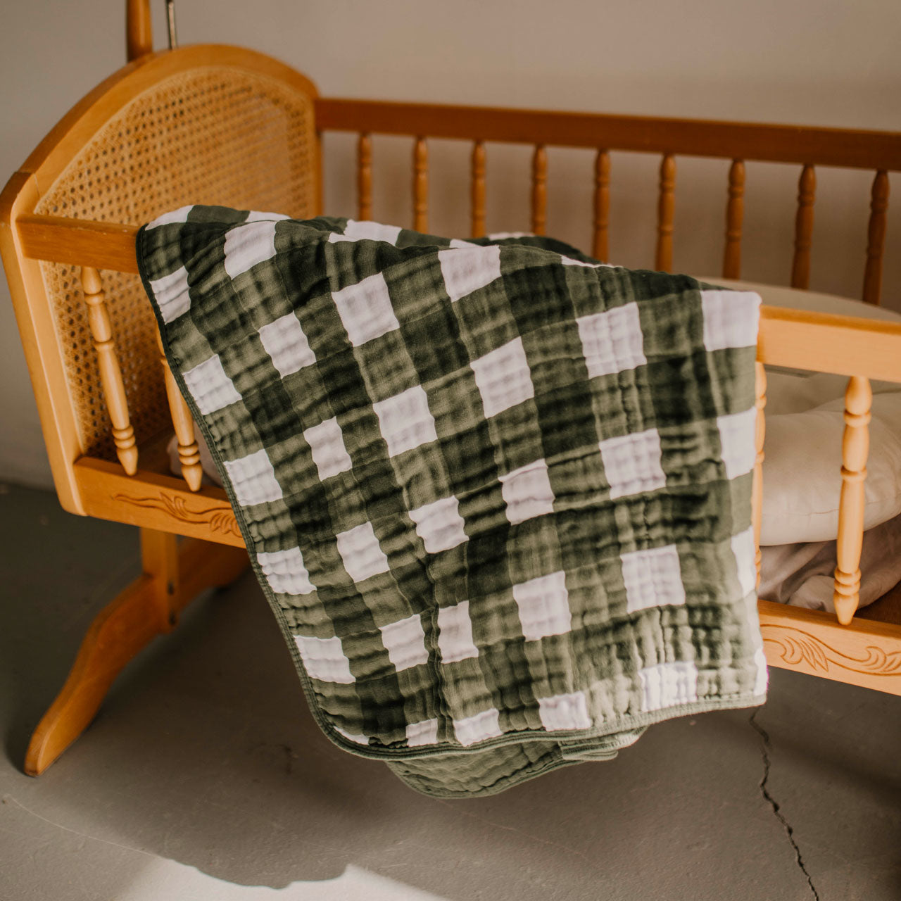 Quilted Green, White and Black 2024 Flannel Baby Crib Blanket