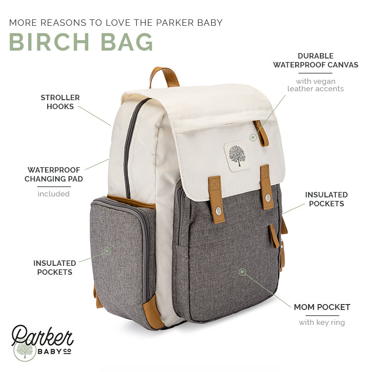 Parker Baby Co. Large Diaper Backpack Birch Bag - Cream